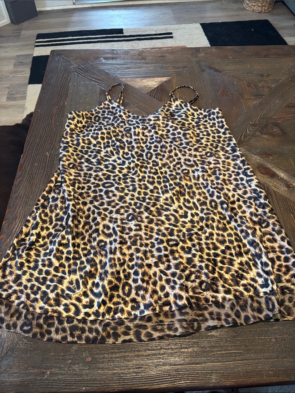 Gilligan & O'Malley Leopard-Print Satin Chemise in Black and Tan